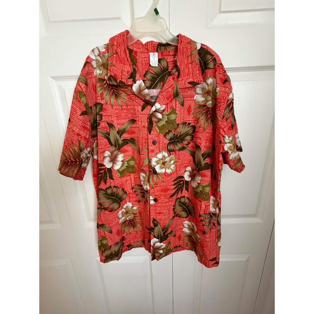 Palmwave Hawaii Mens XL Red Floral Tribal Aloha Camp Shirt C90-A8459 Cotton